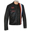 Steve McQueen Heuer Grand Prix Triple Stripe Black Full Leather Biker Jacket